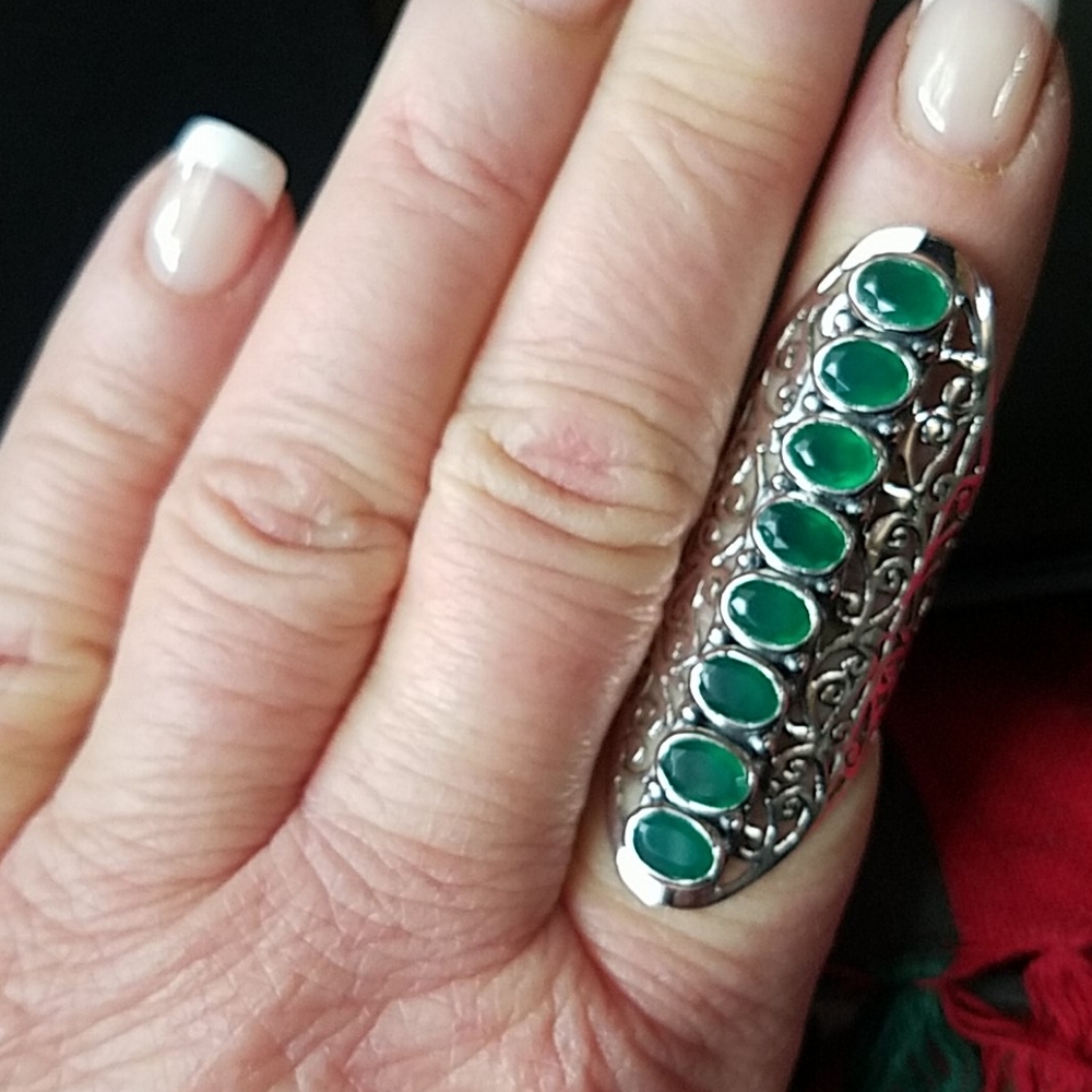 Fabulous green onyx sterling silver statement ring